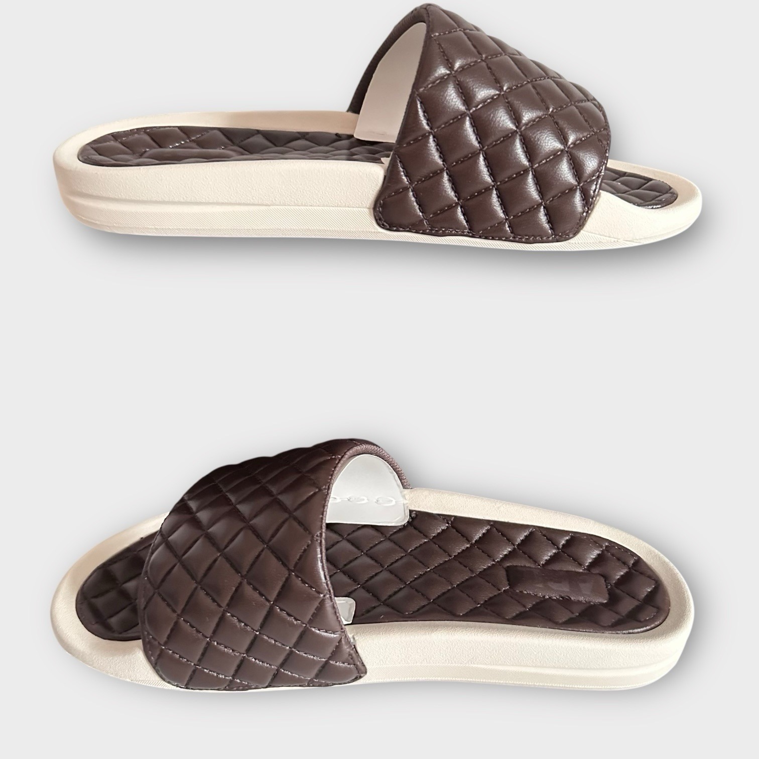 Apl Slides Men's 8 Women's 10 Leather Lusso Chocolate/Pristine Sandals — image 2 of 8